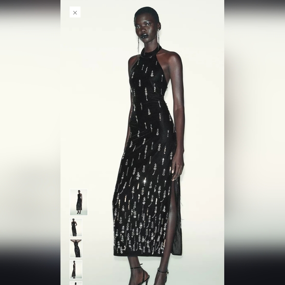 Zara Elegant Black Sequin Velvet Maxi/midi Dress - Picture 5 of 11